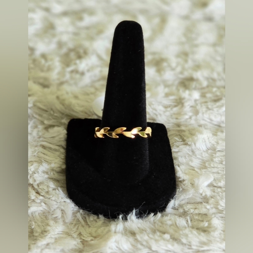 Stainless Steel 18k Gold Overlay Leaf Design‎ Ring Sz 6,7,8